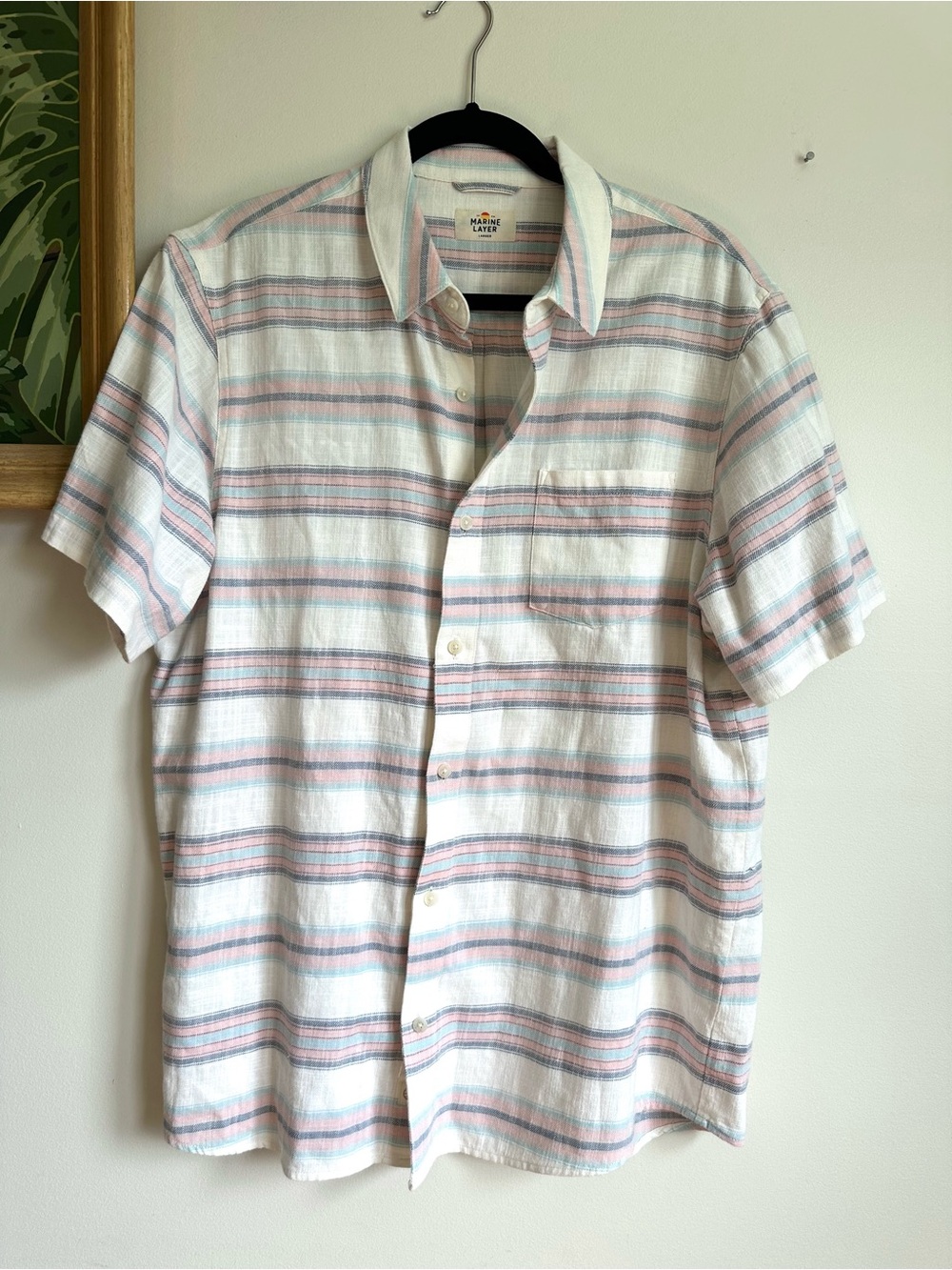 Marine Layer Stretch Striped Short Sleeve Button Down Shirt Mens Larger